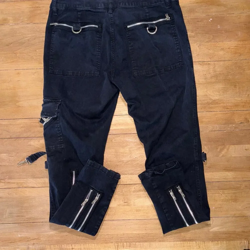Vintage Tripp NYC Black Bondage Pants Multi Zipper Silver Hardware Goth Punk Y2K